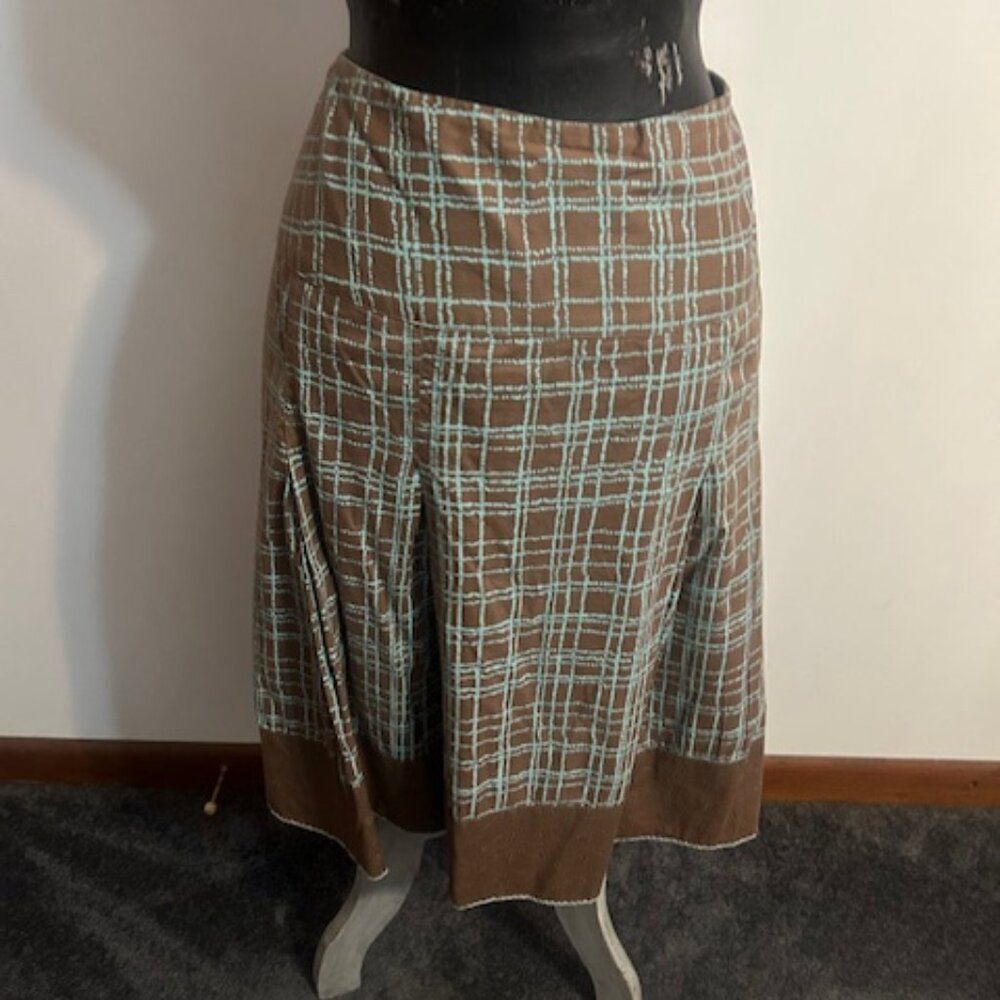 Merona Brown/Teal plaid pleated eyelet bottom skirt, size 18W